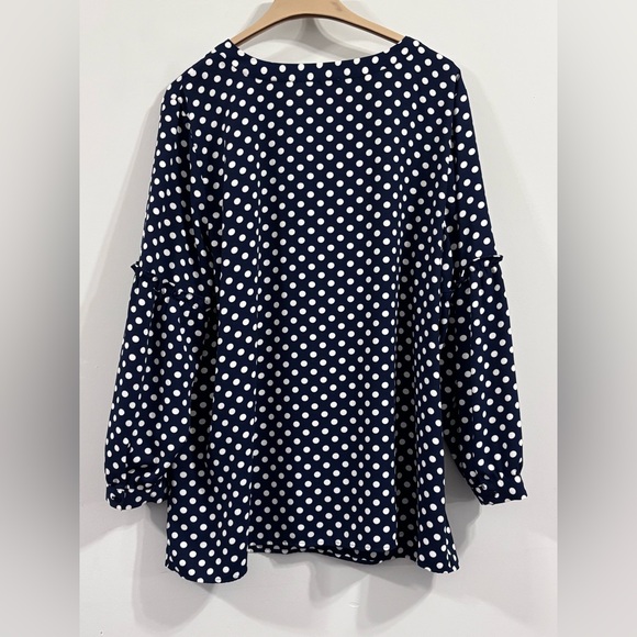 Talbots Navy and White Polka Dot V-Neck Blouse - Picture 3 of 10